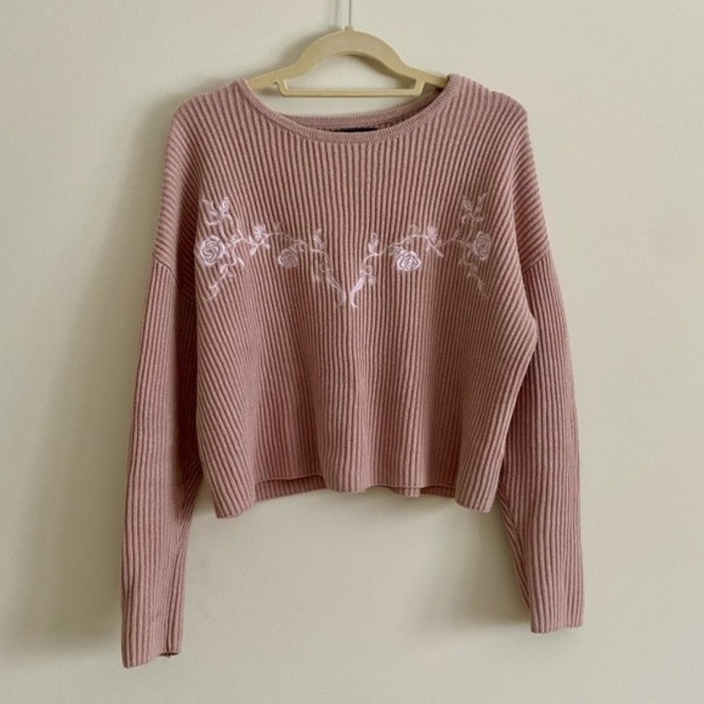 Kendall and Kylie Rose Embroidered Sweater - Pink - Size L
